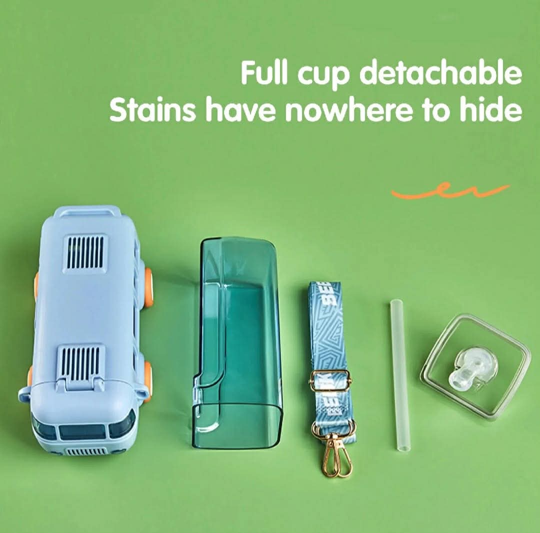 Bus Shape Kids Water Bottle with Straw & Carry Strap
